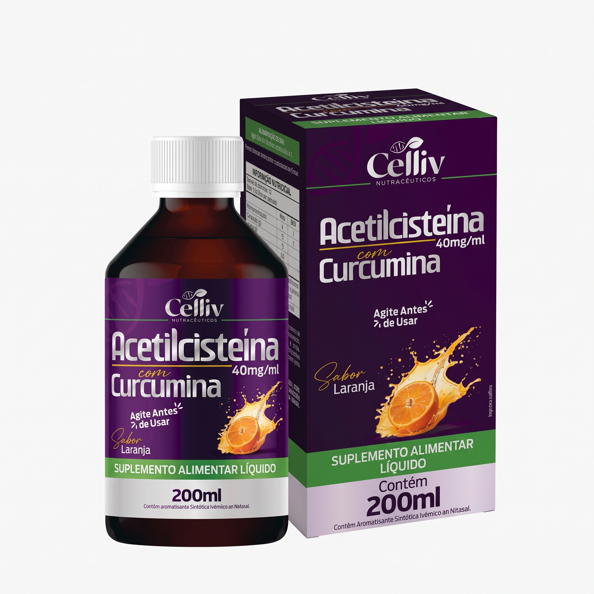 ACETILCISTEINA + CURCUMINA 200 ML - SABOR LARANJA - CELLIV
